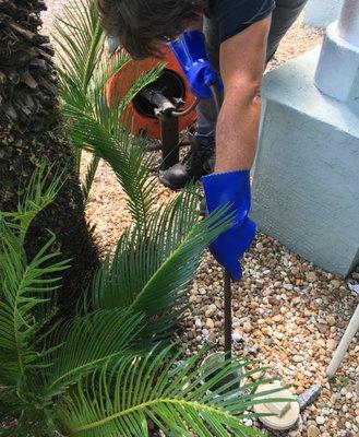 Clearing the main sewer line from the outside clean-out.