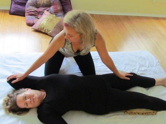 Thai massage stretches and lengthens the body, gently increasing flexibility