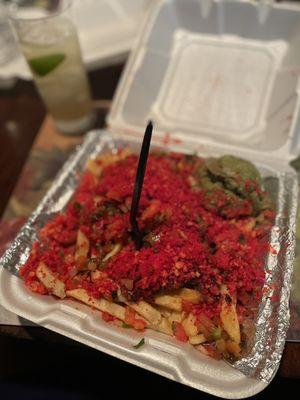 Omg Veggie Loaded Fries with hot Cheetos