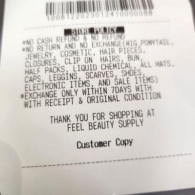 Feel Beauty Supply return policy