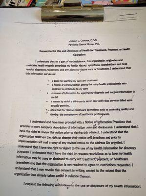 Cortese's consent paperwork was very hard to read (some people actually read this stuff) Time to retype this!