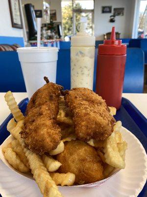 Small fish and fries. Perfect fast meal.