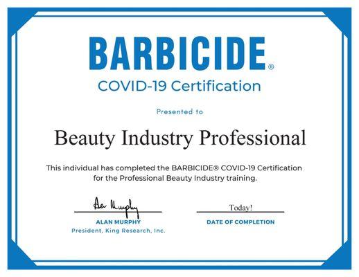 All of our stylists are 100% BARBICIDE certified!