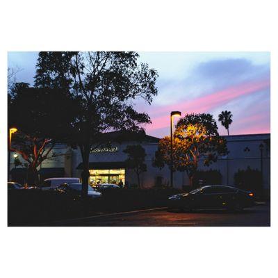 The main entrance at dusk