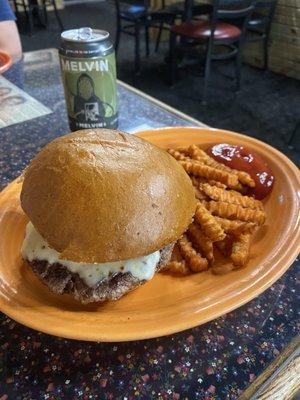 Lone Star Burger with sweet potato fries.