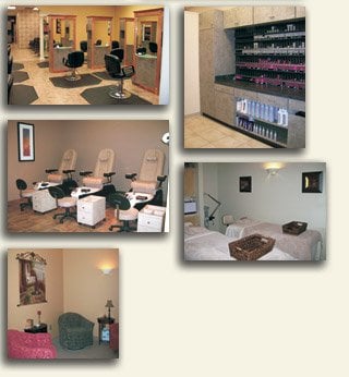 salon, chemical bar, pedicure lounge, couples suite and tranquility lounge