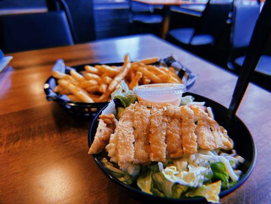 Chicken salad and fries