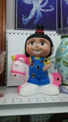 Scary Agnes Gru statue. It's not a piggy bank.