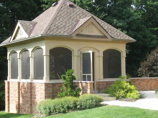 Exterior gazebo completed in addition to all exterior doors and trim.