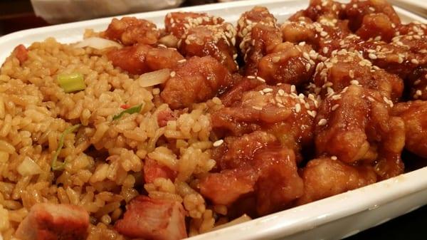 Sesame chicken with pork fried rice... HUGE PORTIONS!