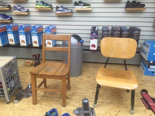 Two rows of chairs facing each other.  Perfect for the conversation between you and your salesperson.