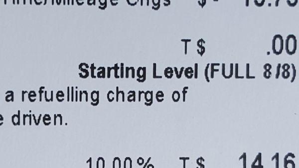 Agreement says it's full 8/8 but car is actually 7/8 (next picture)