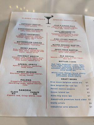 Drinks menu