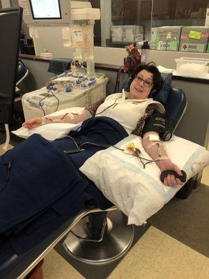 Action shot-- platelet donation.