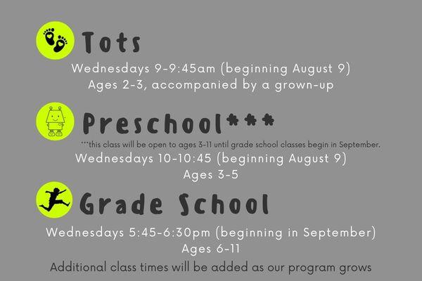 Class schedule as of August 2023. Subject to change.