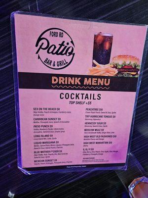 Drink menu