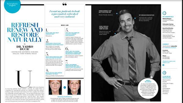 Facial Plastic Surgeon Dr. Yadro Ducic featured in the New Beauty Magazine.    One of his specialties is rhinoplasty (nose job).