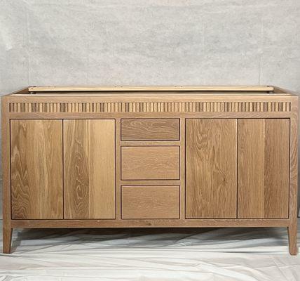 60" White Oak Double Vanity with Fluted Detailing