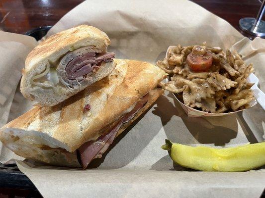 Cubano with pasta salad