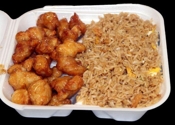 #16. Honey chicken with
 A. White rice $9
 B. Fried rice $10
 C. Lo Mein $13
 D. Chicken only. 
     S $6 L. $9