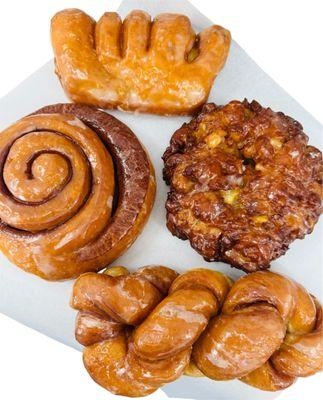 Cinnamon rolls ,apples fritters ,bear claw,cinnamon twist