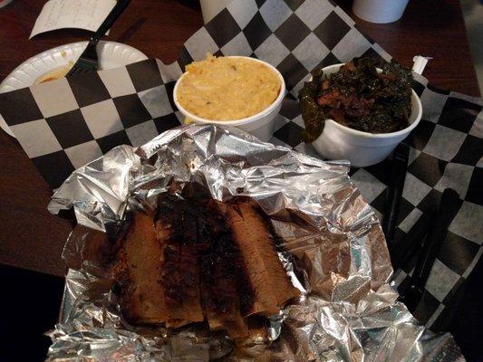 Brisket with collards & cheesy potatoes