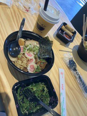 Shoyu Ramen and seaweed salad