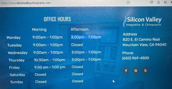 Day and hours from their website