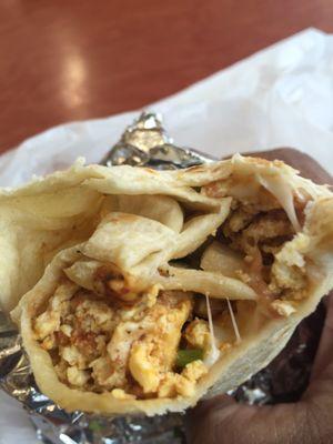 Chorizo and egg breakfast burrito