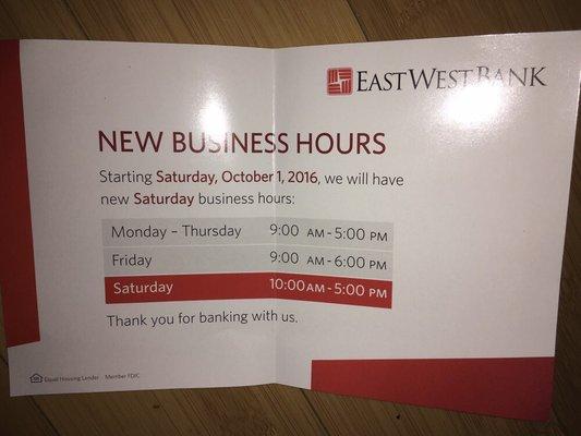 New Saturday hours