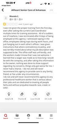 Prior review from another former employee who also was fired.