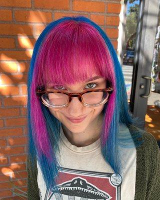 Two toned hot pink and electric blue, AVEDA Vibrants Hair Color