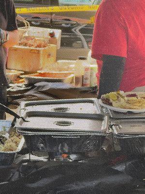 Chafing dishes only had 1 sterno going. The Tater Tots were in one of the chafing dishes. I imagine they were soggy. I did not get them.