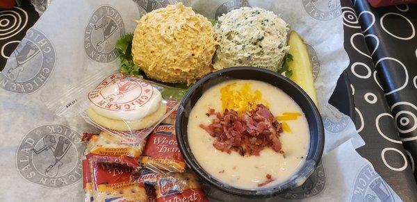 Clockwise: Buffalo salad, Lemon basil salad, Potato soup. Good eatin'!