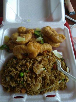 Shrimp fried rice an sweet an sour shrimp combo $13.55 quite expensive for lunch.