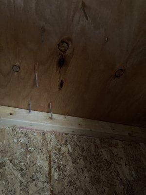 Droplets of water leaking from the subfloor after they opened the ceiling.