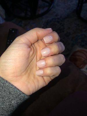 Beige with sparkle dip manicure on natural nails!