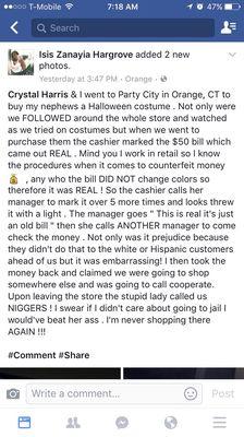 Recent complaint someone posted. Don't be racist. It's rude. It's money it's obviously not fake after being checked five times.