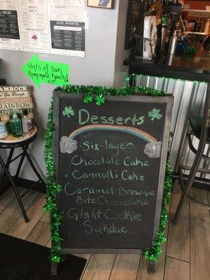 Dessert menu