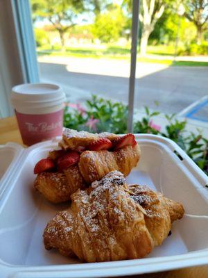 Almond croissant, strawberry croissant and 12oz mocha latte