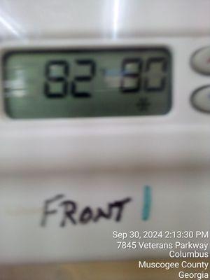 Thermostat set on 82 degrees