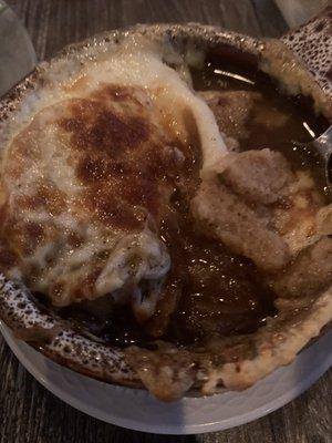 French onion soup (looked better when it arrived I took the picture after I had eaten some)