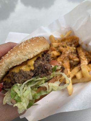 Cheeseburger and Chili Cheese Fries