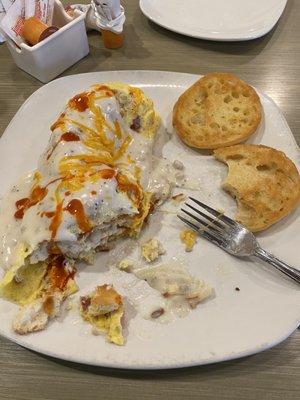 Biscuits and gravy omelet