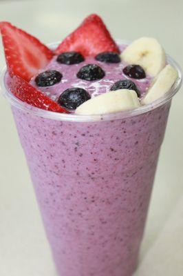 strawberry, blueberry, banana smoothie with whole milk