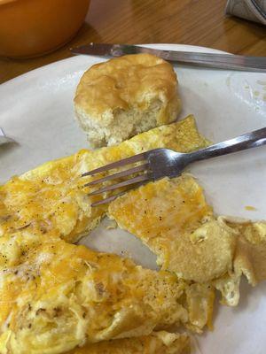 Cheese omelette with a buttery biscuit