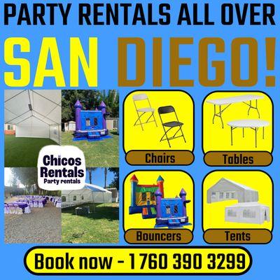 Party rentals across all of San Diego, ca  call now for a 100% no obligation free quote. We offer the best service in all of San Diego!