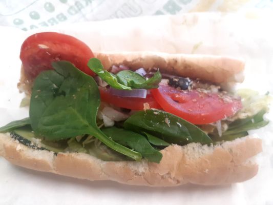 This subway offers fresh mozzarella.  I added provolone cheese and parmesan dressing to complete this veggie sub.