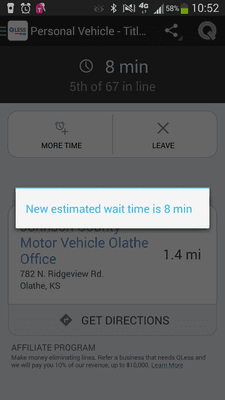 Pic is a screenshot of using the app. You can add additional time to your wait, if you'd like.