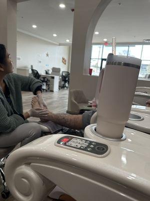 During pedicure